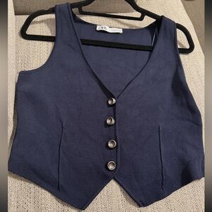 Zara BASIC KNIT SHORT VEST navy blue